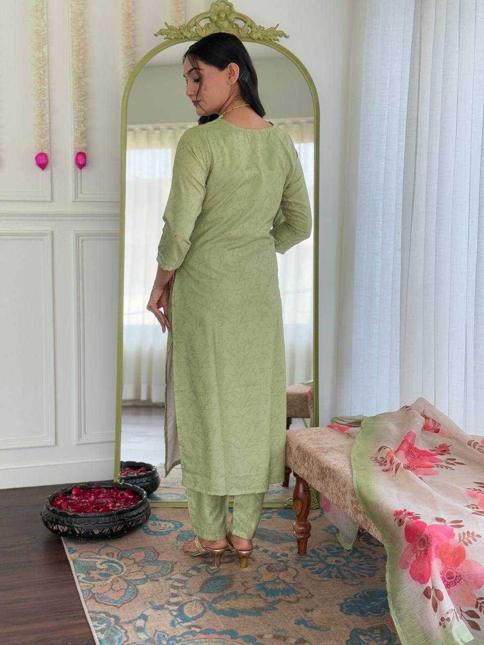 Rayon Embroidery Party wear suit Green Salwar - MYLUXURY LANE ENTERPRISE